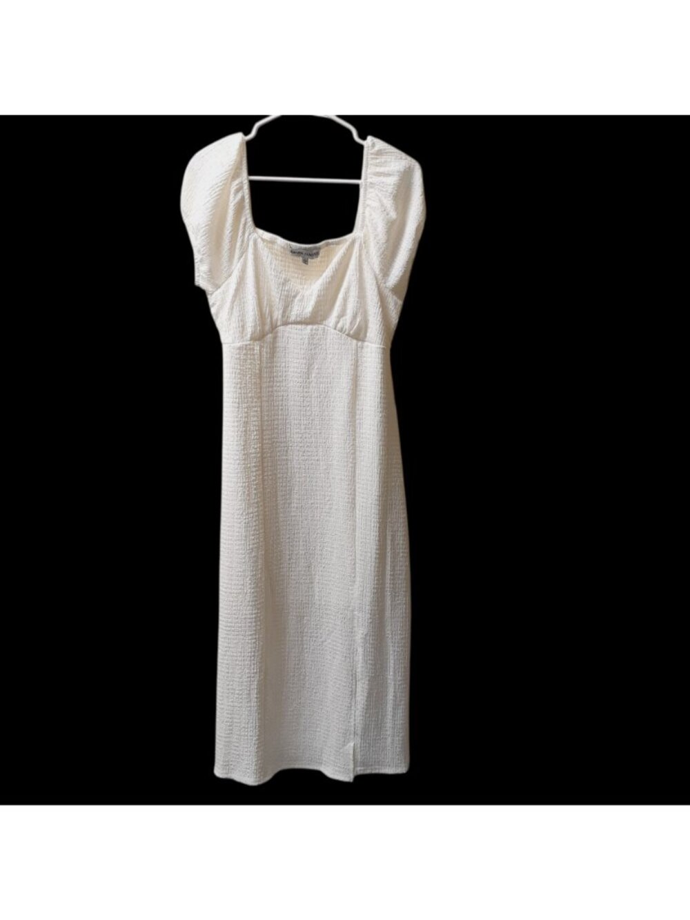 Almost Famous Midi/Maxi Dress Large White Side Slit Puff Sleeve Lined NWT - Picture 2 of 7